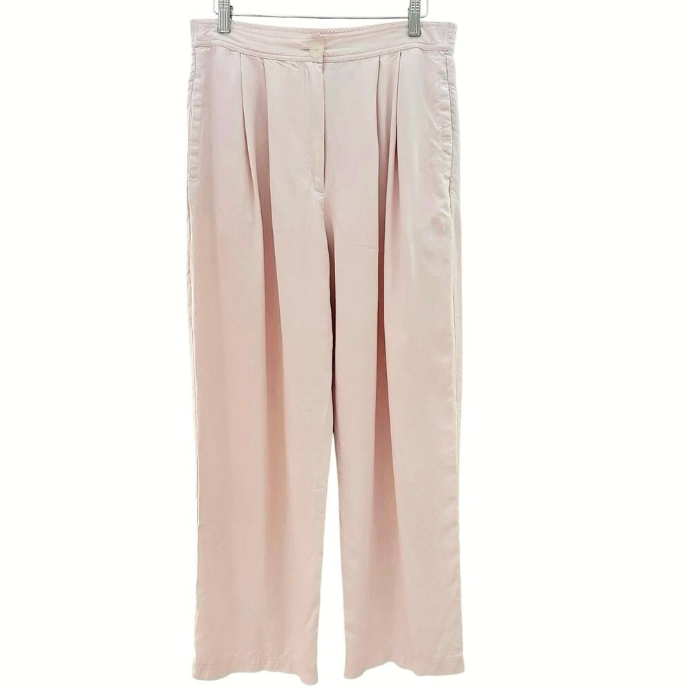 Vtg Silk Club Petite M Pink 100% Silk Pleated High Rise Trousers Pants